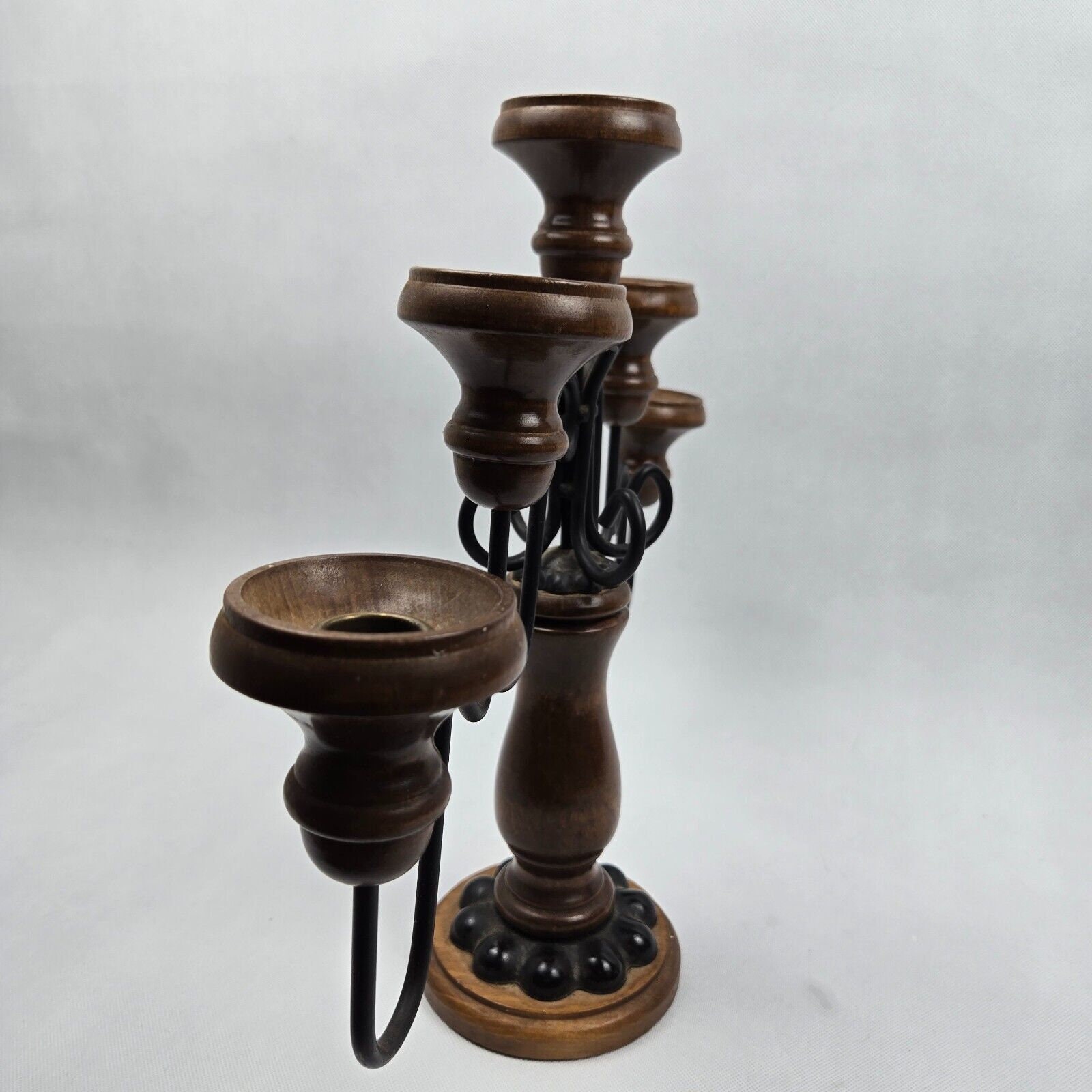 HOMCO Wood & Black Metal Candelabra Taper Holder Boho Goth 5