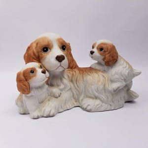 Homco Cocker Spaniel Mother Pups Puppies Ceramic Figurine Dog 7&quot; Gift #1434
