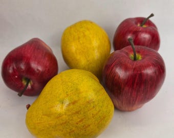 Artificial Pears Apples Faux Fruit Red Yellow Decorative Kitchen Decor Lot Of 5