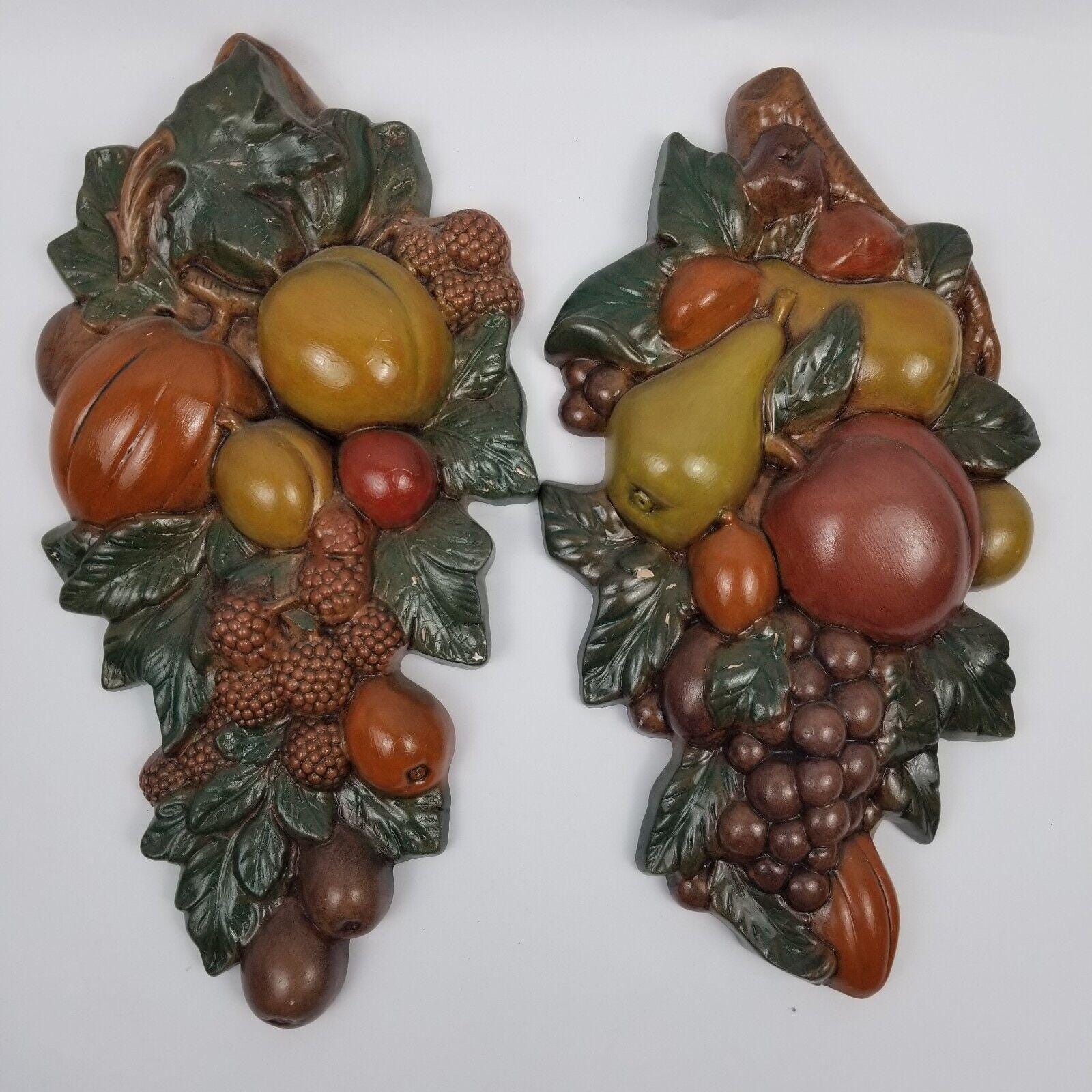Retro Fruit Wall Decor Fleur De Lis Wall Art Plaque, 2 Pc Vintage