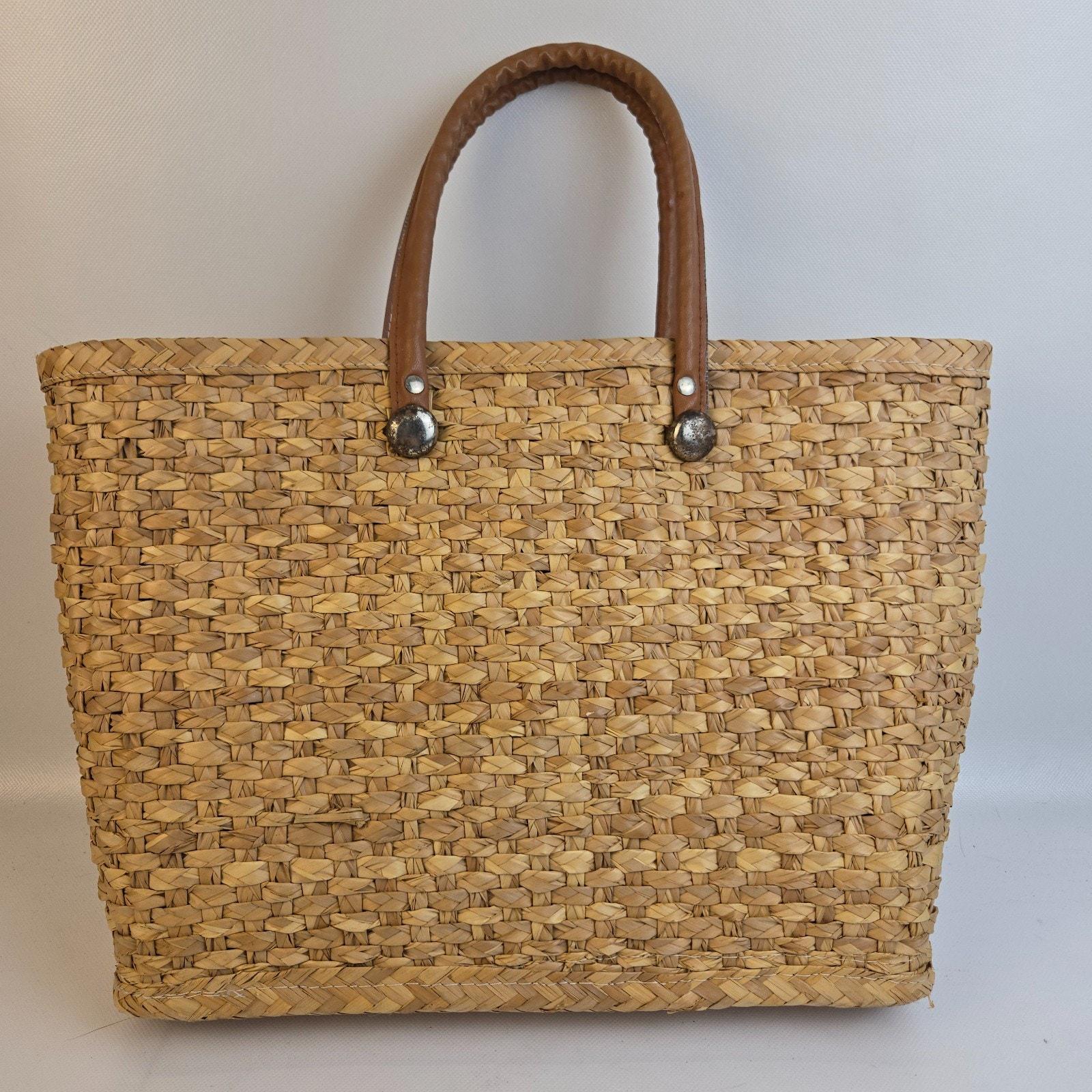 Vintage Woven Straw Raffia Hand Bag Floral Geometric Bright Designs ...