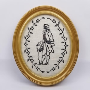 Antique Colonial Gentleman Silhouette Cross Stitch Needlework Framed Picture