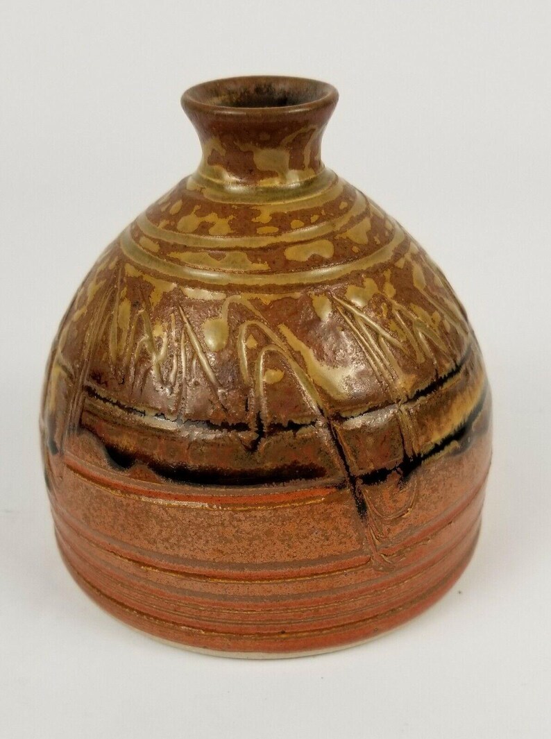 Whynot Studio Art Pottery Small Brown Natural Vase/oil Lamp Signed ...