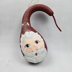 Gourde peinte à la main Santa vintage 2001 art folklorique Noël vacances signé 33 cm