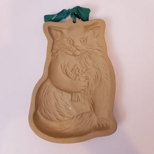Cat with Flowers Brown Bag Cookie Art Mold 1984 Hill Design Shortbread ORN