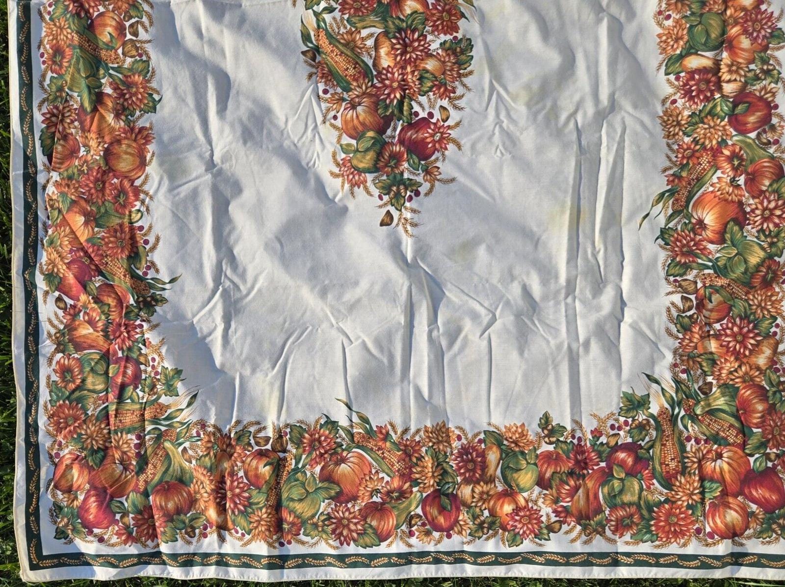DII Herbst-Tischdecke Bauernhaus-Stil – 152x271 Cm, 100% Baumwolle, Kürbiskaro-Design, Orange/Grau