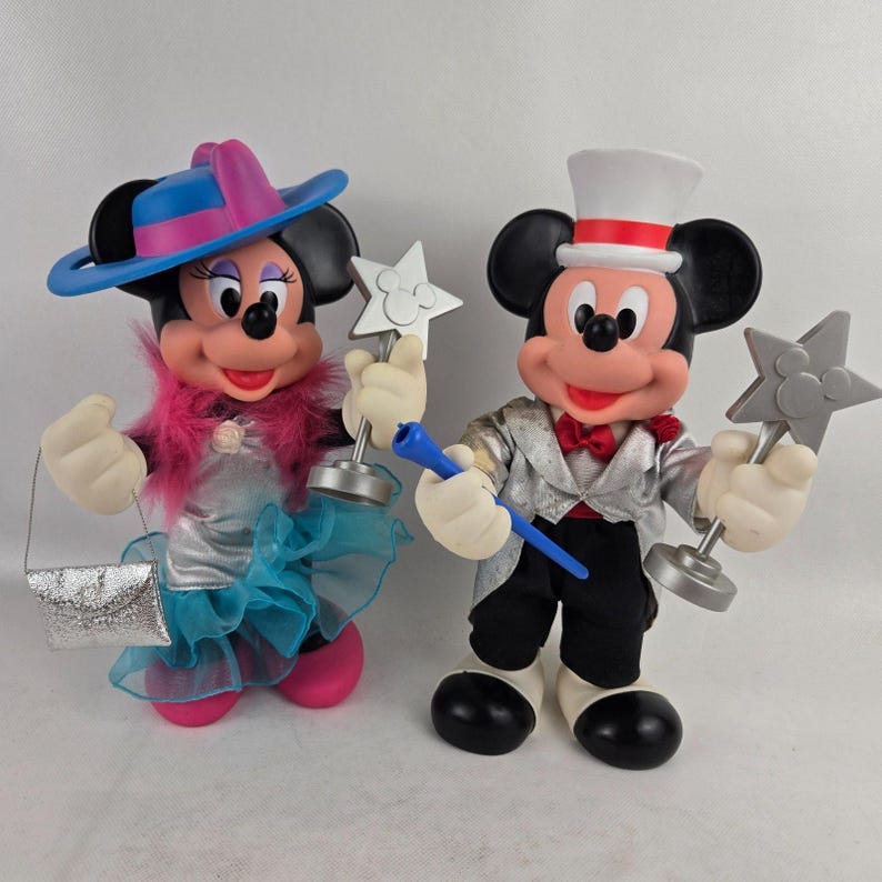 Arco Hollywood Mickey & Minnie Mouse Fully Posable Figures w/Accessories VTG 10"12 image 1
