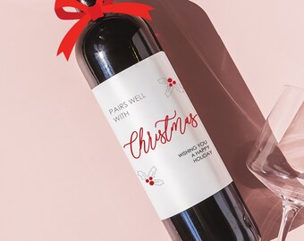 HAPPY HOLIDAYS LABEL, Christmas Party Gift, Holiday Party Hostess, Christmas Gift Ideas, Merry Christmas, Holiday Champagne Label, Wine Gift