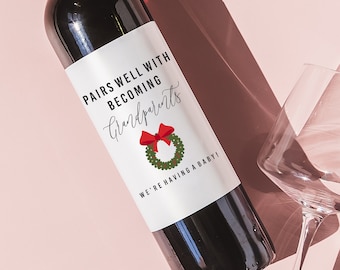 Christmas Pregnancy Announcement, Grandparents Christmas Gift, Christmas Baby Announcement, Aunt and Uncle Gift, Christmas Wine Label