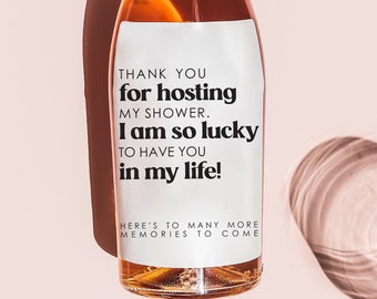 Shower Hostess THANK YOU, Hostess Gift Wine Label, Baby Shower,Bridal Shower, Party Host, Hostess Champagne Label, Appreciation Gift,Hostess