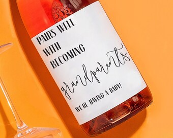 Baby Announcement Wine Labels | Personalized Pregnancy Announcement Gift | Pairs well with being Grandparents | Gift for Aunt, Uncle