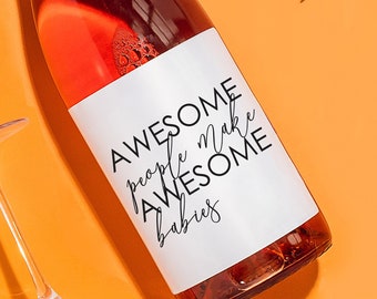 Funny Congrats On The New Baby Wine Label, Awesome People Make Awesome Babies , New Baby wine label, New Parents champagne celebration