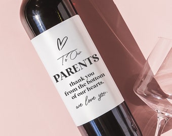 Wedding Day Gift for Parents, Parent Thank you on Wedding Day, Wedding Card to Your Parents,Thank You Wedding wine label, To My Mom and Dad
