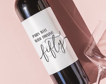 50th Birthday wine label, 50th Birthday Gift, Birthday Card, Gift for her, Fifty Birthday wine