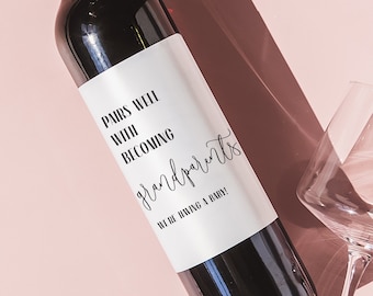 Baby Announcement Wine Labels, Pregnancy announcement gift, New Baby Announcement, Baby Reveal
