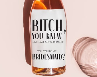 FUNNY BRIDESMAID PROPOSAL champagne label, Will You Be My Bridesmaid, Maid of Honor, Bridal Party Gift, Best Friend Wedding, wine Label