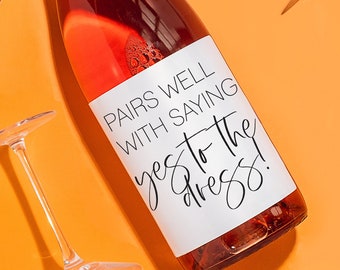WEDDING DRESS SHOPPING, Engagement Wine Label, Say Yes to the Dress, Dress Shopping Champagne Label, Engagement Gift Ideas,Wedding Plan Gift