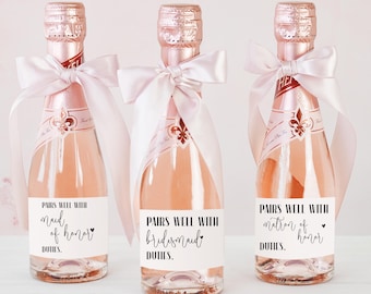 Pairs Well With Bridesmaid and Maid of Honor, Bridesmaid Proposal Wine and Mini Champagne Labels, Maid of Honor Matron of Honor Wine Label