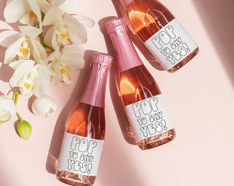 Bridal Mini Champagne Bottles Labels, Bridesmaid Proposal Pop to say yes, Bridesmaid Maid of Honor, Proposal Label