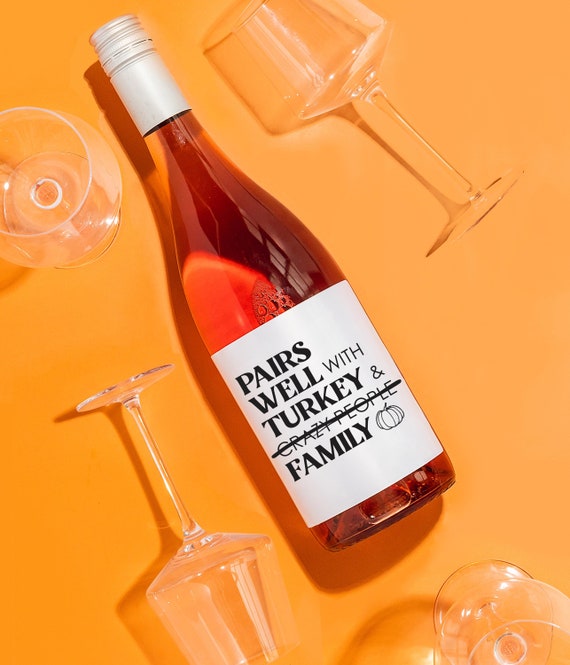 Thanksgiving Family Gathering Wine Label, Funny Thanksgiving Party