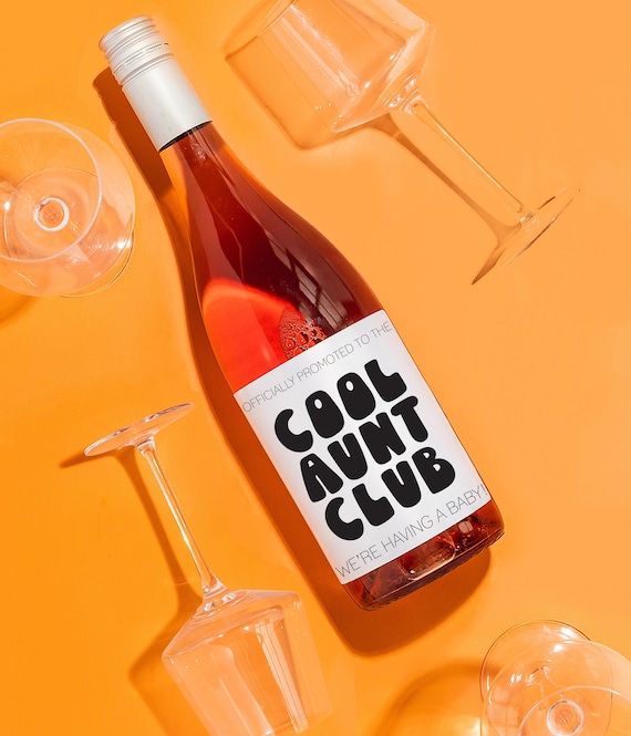 Baby Announcement Wine Label,NEW AUNT GIFT, Cool Aunts Club,Pregnancy Announcement, Gift for Auntie, New Aunt Wine Label, Becoming an Auntie