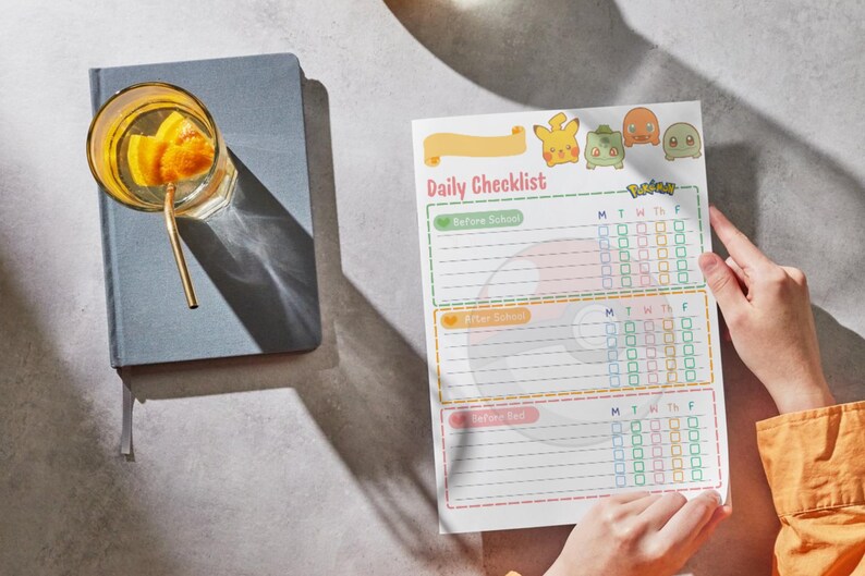 Pokemon Kids Daily Checklist, Chore Chart, Printable PDF (A4, 8.5x11 ...