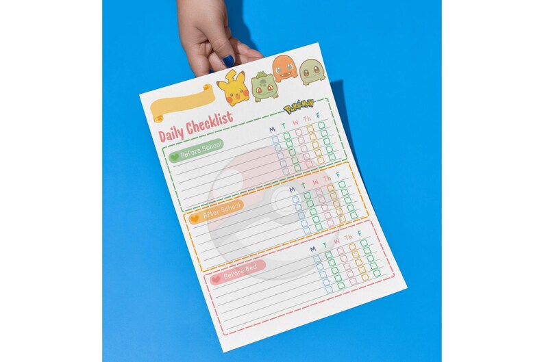 Pokemon Kids Daily Checklist, Chore Chart, Printable PDF (A4, 8.5x11 ...