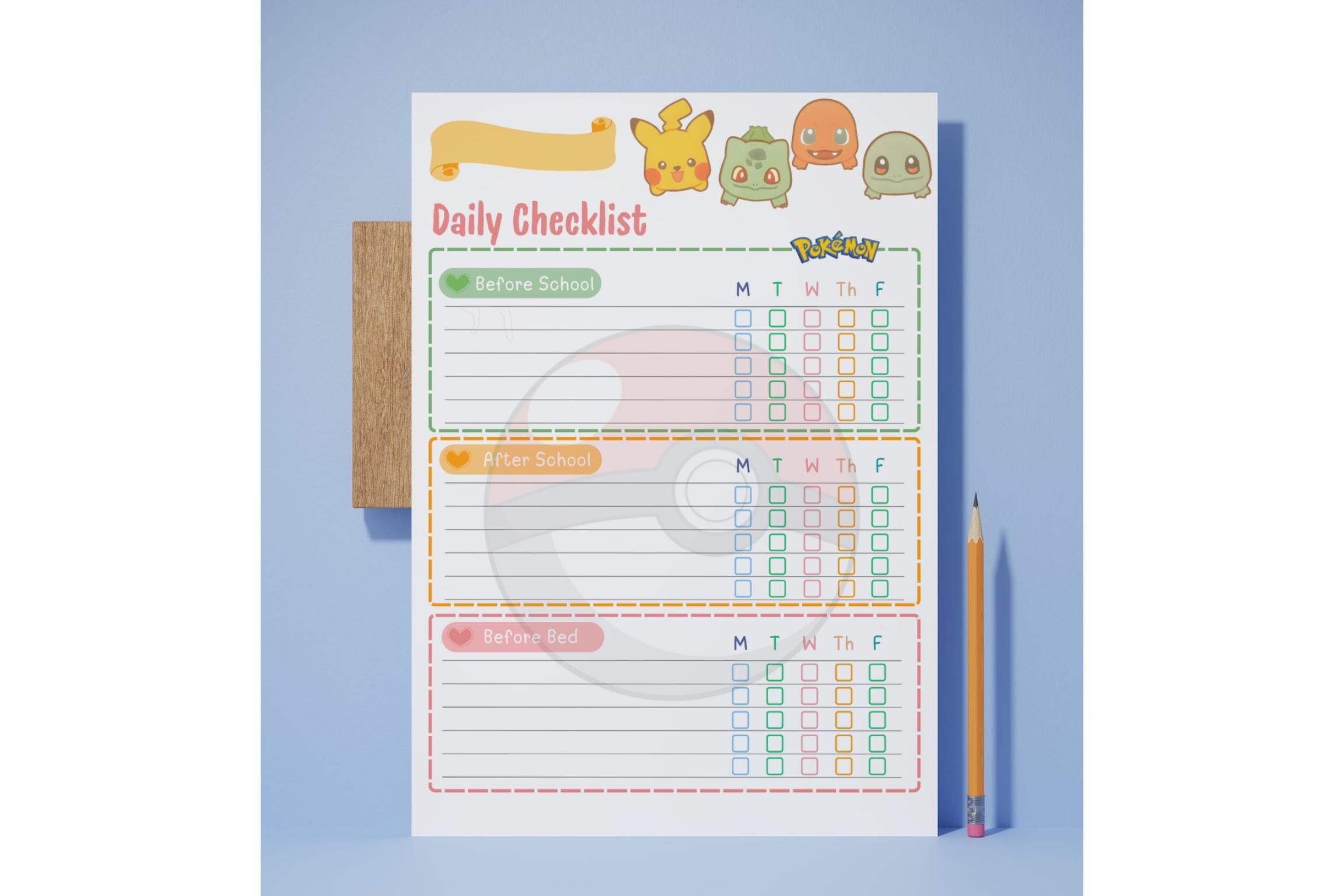 Pokemon Kids Daily Checklist, Chore Chart, Printable PDF (A4, 8.5x11 ...
