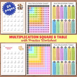 Printable Multiplication Table Chart (1-12) with 20 pages Practice Activity Worksheet, Blank Answer Sheet (PDF)
