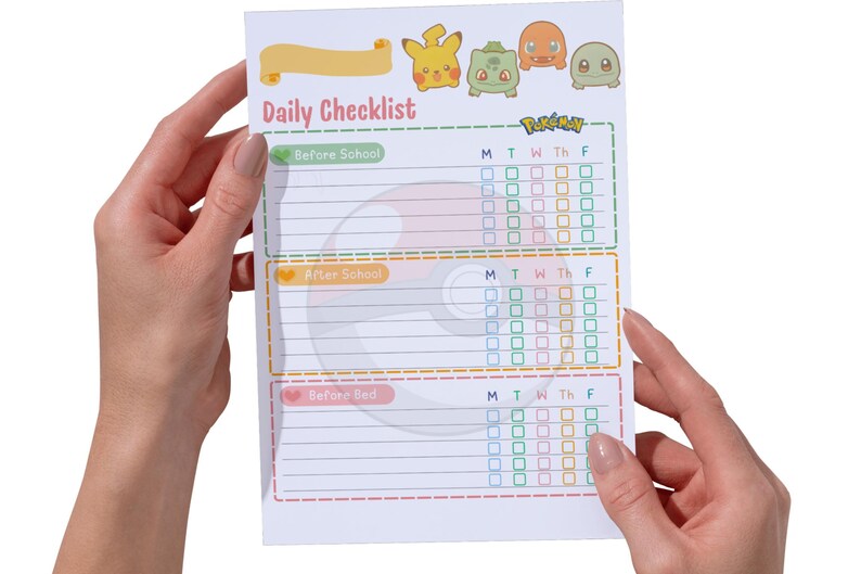Pokemon Kids Daily Checklist, Chore Chart, Printable PDF (A4, 8.5x11 ...