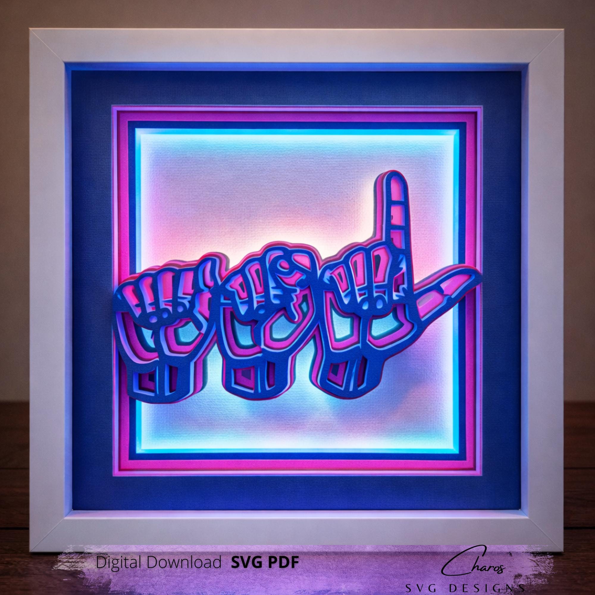 3D ASL Shadow Box SVG: American Sign Language Paper Craft (digital ...