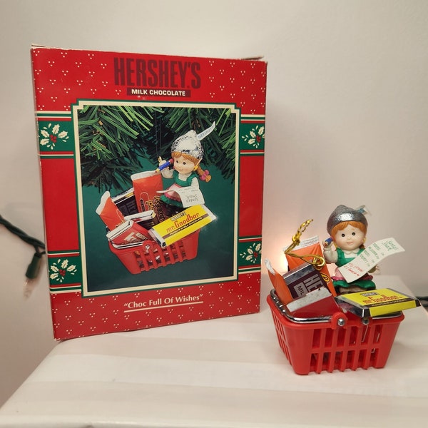 ENESCO 1995 "Choc Full Of Wishes" Vintage Schatzkammer Weihnachtsschmuck Retro Sammler Baum Dekoration Hersheys Milch Schokolade Mädchen