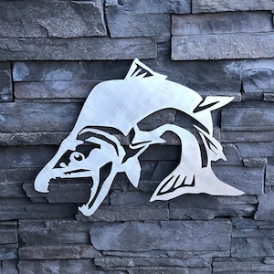 Metal Art Salmon Jumping Metal Wall Decor Fish Metal Art Gift for Fisherman Fish Art Fathers Day Gift Lake Wall Decoration Anniversary Gift