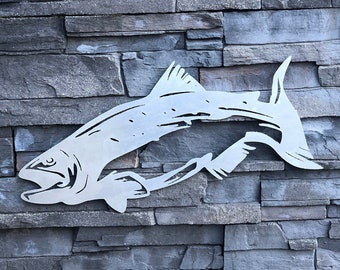 Metal Art Salmon Fish Metal Art Decor Gift for Fish Wall Art Fishing Gift Salmon Art Fathers Day Gift Anniversary Gift River Art Sign