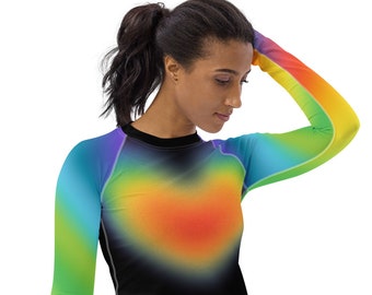 Women's Rash Guard rainbow art print Woman kayaking rashguard , surfing rashguard , Beach Rash Guard , Fishing base layer