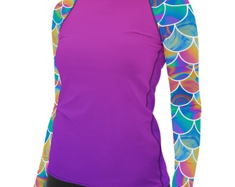 Women's Rash Guard dragon print, pink Woman kayaking rashguard surfing rashguard