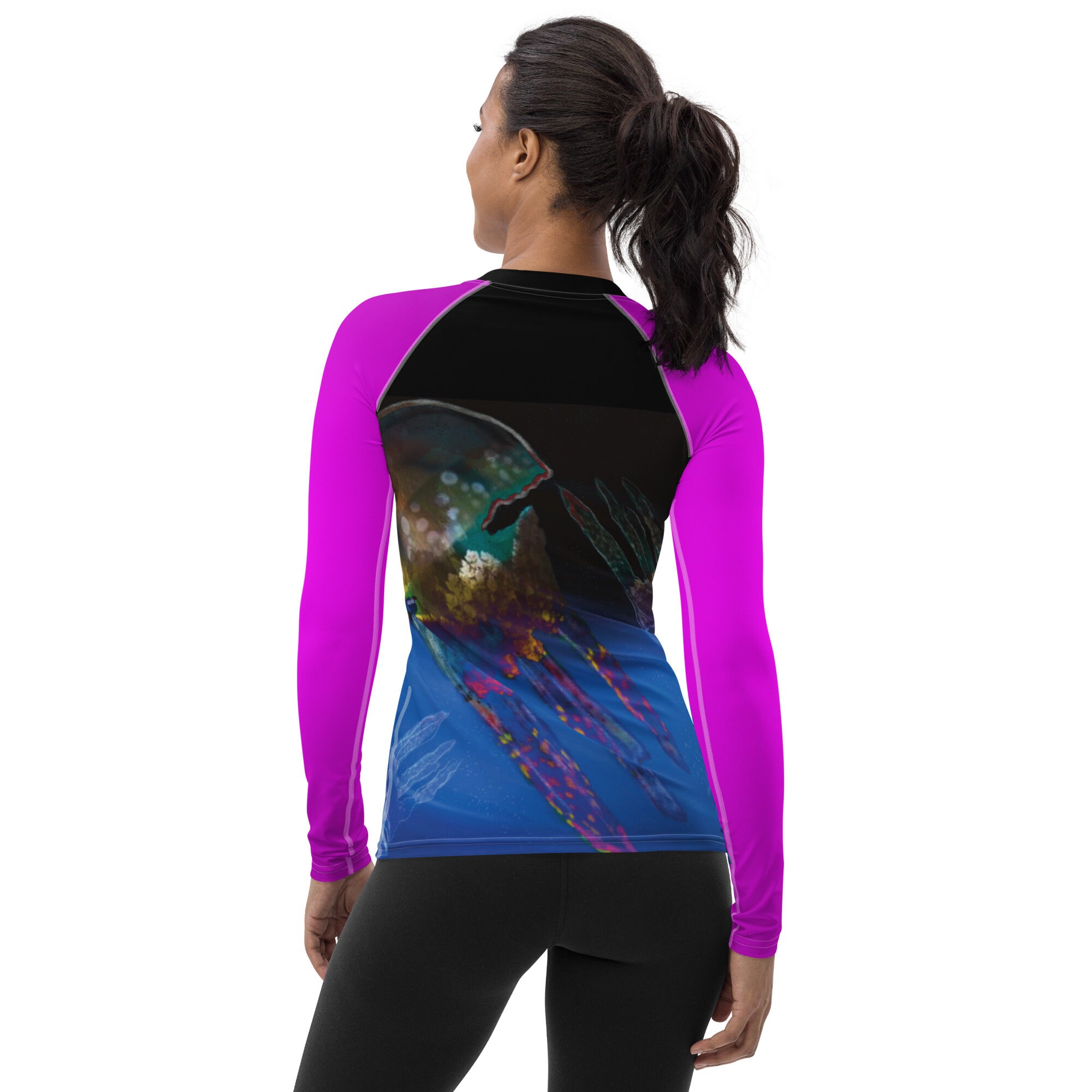 Women's Rash Guard Abstract Art Print Pink Sleeves Woman Kayaking ...