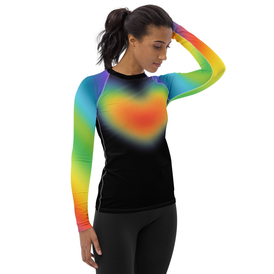 Women's Rash Guard Rainbow Art Print Woman Kayaking Rashguard , Surfing