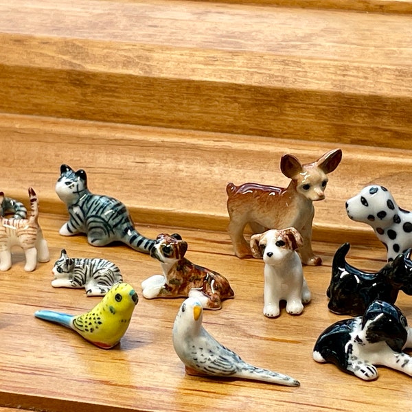 Micro Miniiature porcelain Pets/Mini Cats, Dogs, Birds of various sizes