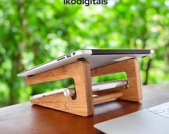 Archivos de soporte para portátil CNC, organizador de escritorio de madera DXF, descarga digital CDR