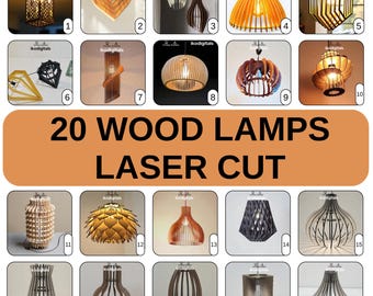 Żyrandol wiszący z drewna, cięcie laserowe, 20 wzorów, svg lub cdr