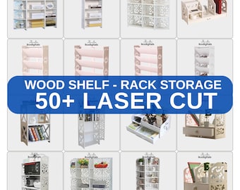 Estantería de pared de madera de 50 piezas, organizador de escritorio, estantería de madera cortada a láser CNC, zapatero de madera de 10 mm, descarga digital