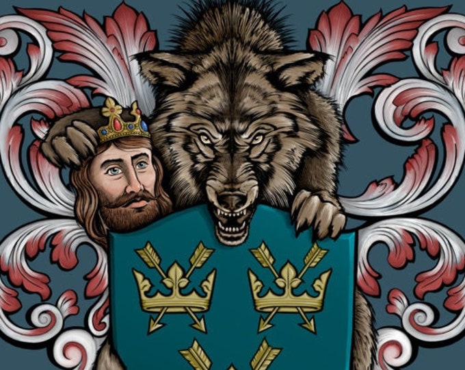 Bury St Edmunds Coat of Arms - The Wolf and the King art print