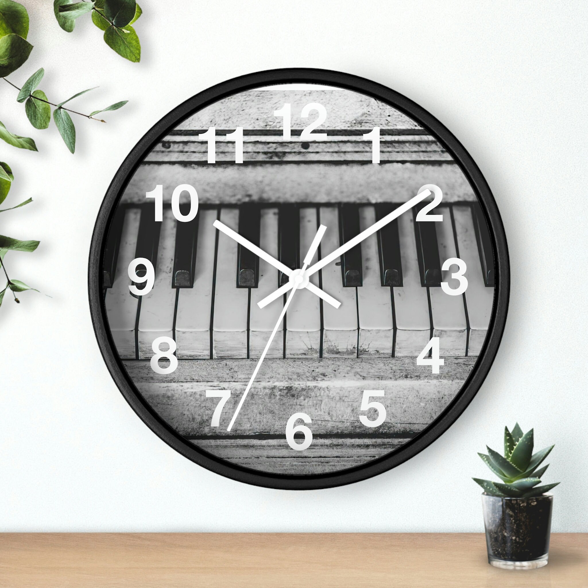 Piano Music Black and White Photo Wall clock