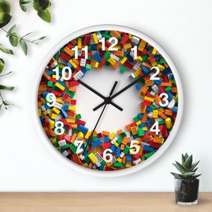 Multicolor Colorful Perimeter Kids Room Toy Block Building Bricks Fun Art Wall clock