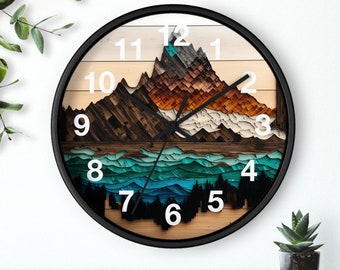 Mountain Wood Art Wall clock