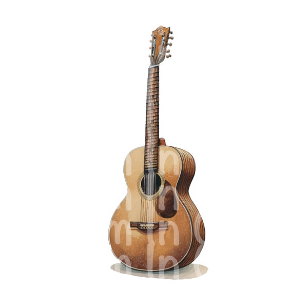 Acoustic Guitar Painting Clip Art for Wall Art, Canvas, Crafts, Printing (Digital Download)