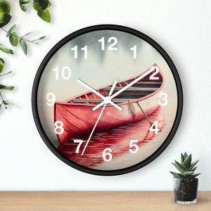 Red Canoe Outdoors Lake Painting Wall clock