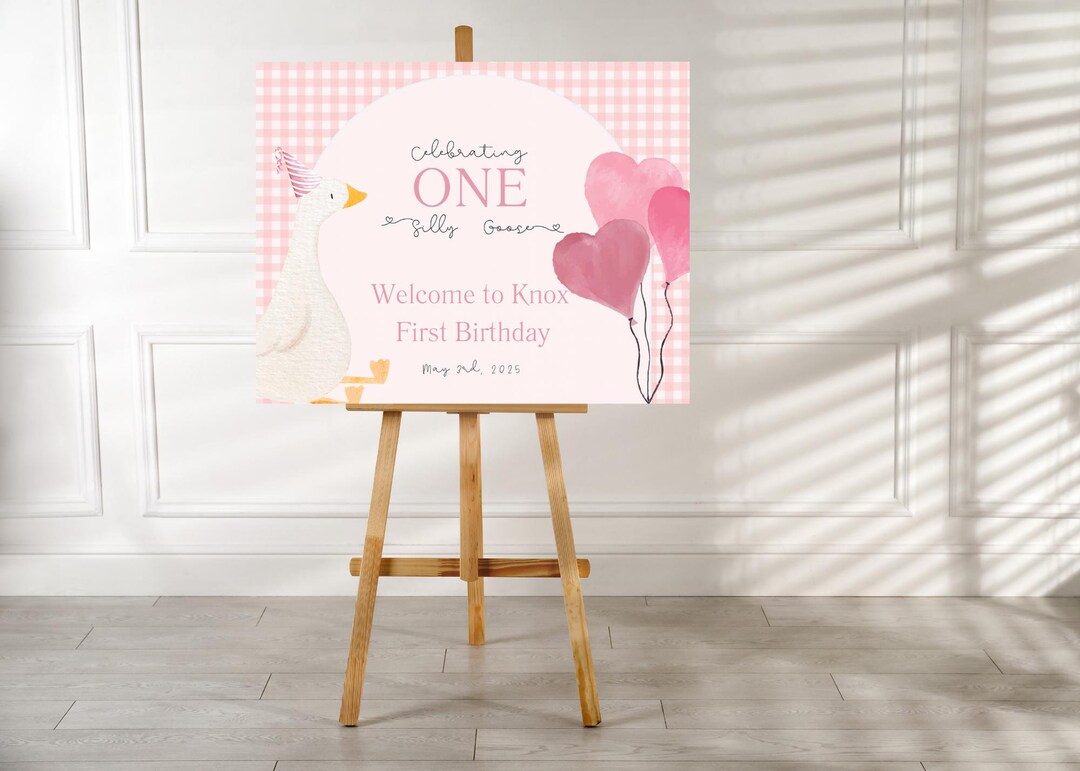 One Silly Goose Birthday Welcome Sign Template Canva Editable Digital One silly goose birthday welcome sign template canva editable digital