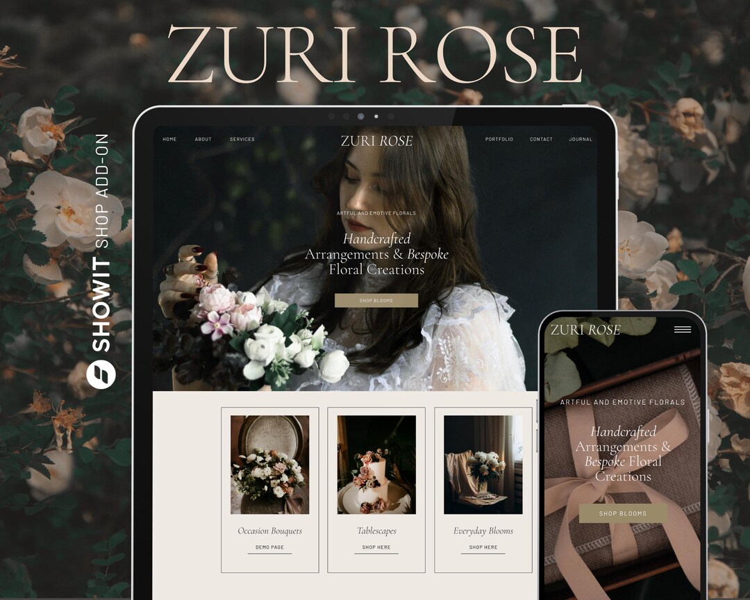 Zuri Showit Shop Template Floral Designer Shop Page Showit Sales